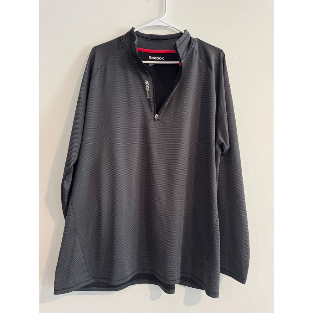 Reebok Speedwick Quarter Zip Pullover Mens 2XL Charcoal Grey Micro Stripe Snag